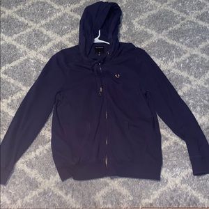 Blue and gold true religion zip up hoodie